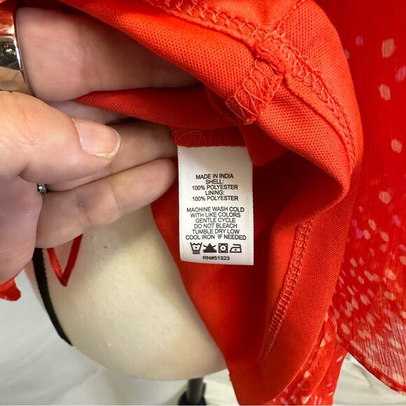 CeCe Women’s Medium Orange Polka Dot Ruffle Hem Halter Top with Bow Detail - Picture 7 of 9